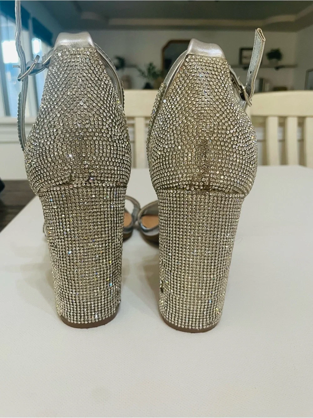 Dream Paris Rhinestone Block Heel Ankle Strap Sandals Silver Size 11